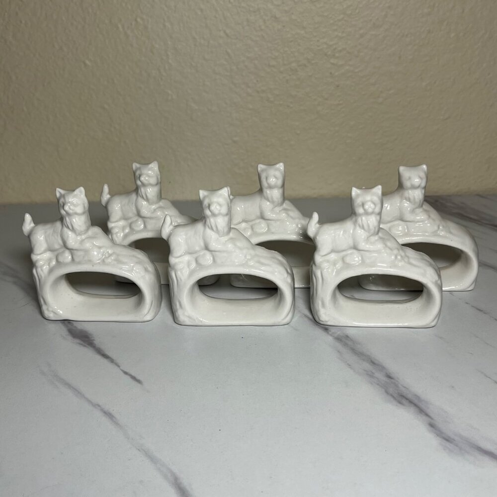 Vintage Cat Napkin Holders White Ceramic Set Of 6 Made In Taiwan